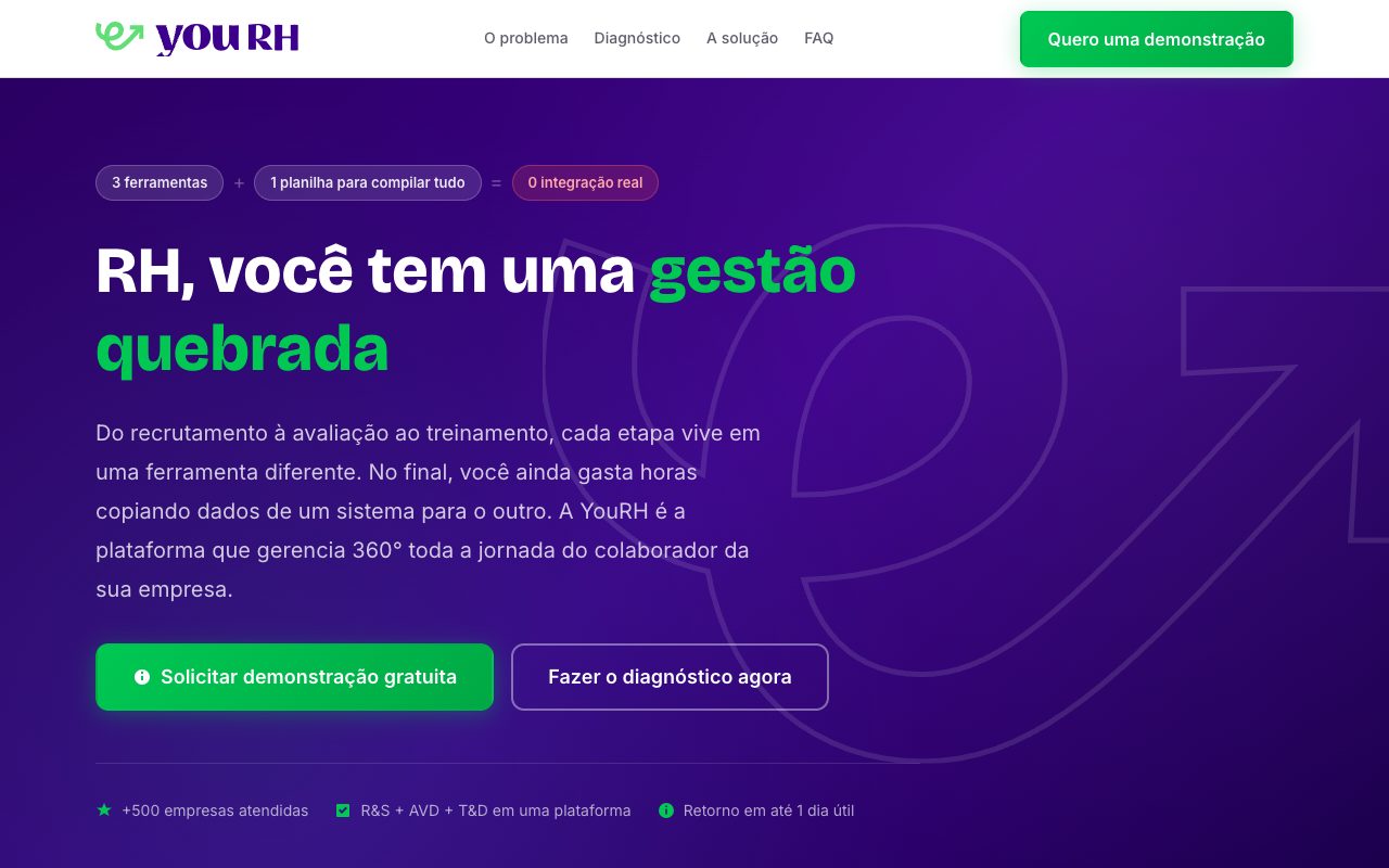 Landing page YouRH Gestão Quebrada